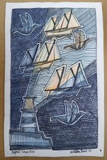 20. Jh. Vintage Kunst Tusche