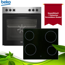 Beko Herdset mit rahmenlosen Glaskeramikkochfeld Versenkbare Knebel Heißluft