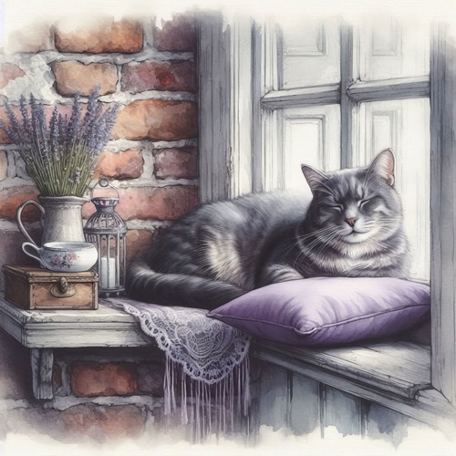 Wandbild fenster katze - fenster,