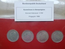 4 Münzen BRD Adenauer, 2 DM  DFGJ 1969  Stempelglanz , unbenutzt aus Album