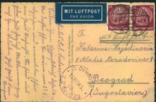 1936, 15 Pfg. Hindenburg 2-mal auf portogerechter Luftpostkarte ab ERFURT-210187