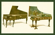 Lithographie anno 1892 - historische Musikinstrumente Cembalo Flügel Harpsichord