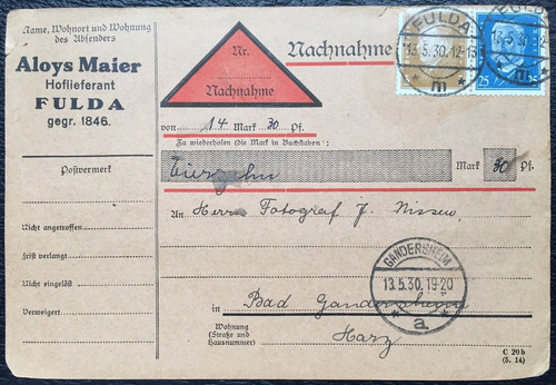 1930 nachnahme karte mif - dr, /