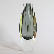 Murano Glas Vase 4 kant geschliffen Kristallglas Vintage Blockvase 25cm hoch