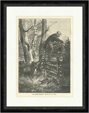 Das verfolgte Klapphorn Wildschwein Wald Zaun Bäume Deiker Jagd Faksimile_E 2654