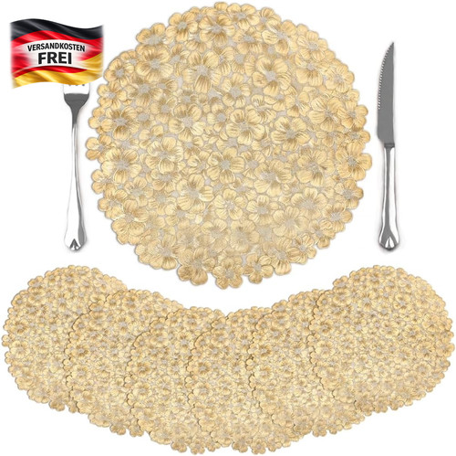 Tischsets gold pfauenfeder 6er - pfauenfeder,
