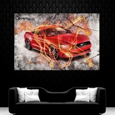 LEINWAND BILD ER XXL FORD MUSTANG ABSTRAKT FLAMMEN PFERD BUNT WAND POSTER 