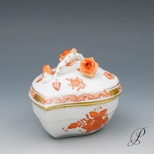 Herend große Dose / Bonboniere in Herzform Apponyi orange