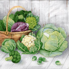 3 Servietten ~ Herbst, Korb, Gemüse, Kohl, Blumenkohl, Chinakohl, Weiß-  ~ 33x33