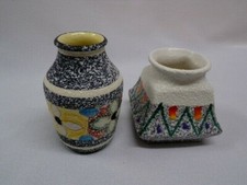 2 kleine Keramikvasen buntes  Mosaik -Dekor ca 12/9,5 cm