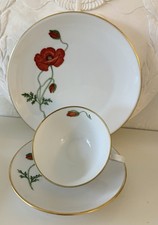 Tee Service for two Fürstenberg Porzellan von Hand bemalt Mohnblume Goldrand 6 T