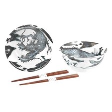 Drache  Ramen Suppenschüssel Set KOKURYU Japan Porzellan Suppenschale Ø 18,3 cm