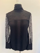 MARC CAIN, bezaubernde schwarze Bluse mit Stehkragen und Spitze, Gr.38, waschbar