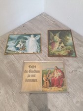 3 x altes Schutzengelbild antik  Glasrahmen ca 26x19cm lasset die Kinderlein ...