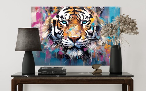 Tiger leinwand bild farbig - tiger,