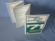 SIMCA PREISLISTE 1971 MATRA SUNBEAM CHRYSLER 530LX 1200S TOURISME COUPE SPECIAL