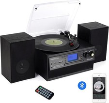 Bluetooth Plattenspieler CD, Kassette, AM/FM, Aux, USB mit Stereo-Lautsprechern