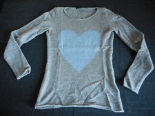 Hallhuber Pullover 100%Kaschmir grau mit hellbl. Herz Gr. xs gepflegt!!!