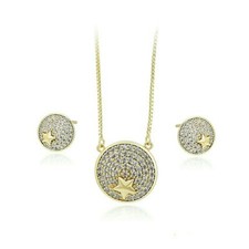 Luxus Set Halskette Ohrringe Stern Gold 14K vergoldet AAA Zirkonia 