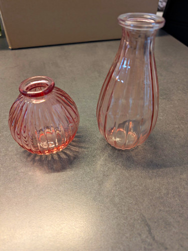 Rosa glasvasen set geriffelt - rosa,
