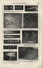 Lithografie 1910: ELEKTRIZITÄT. I/II. Elektroskop Sammlerbatterie Strom Spannung
