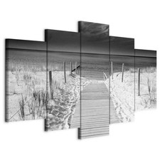 Wandbild 5 tlg Wohnzimmer Leinwand Bilder Strand Dünen Schwarz Weiß Landschaft
