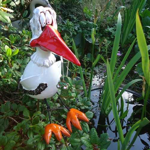 Keramik storch mit - mit, frosch*