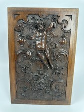 Antikes Holzrelief mit Putto / Engel – Barockstil Wandbild, handgeschnitzt 