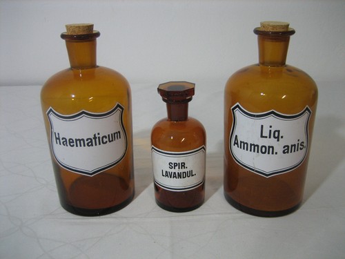 3er set alte apothekerflaschen - set,