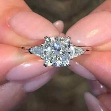 2,25 TCW Cushion & Pear Moissanit 3 Steine Verlobungsring 14K Weißgold vergoldet