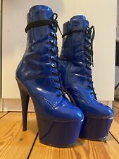 PleaserUSA Damen Plateau Platform Stiefeletten Adore-1020 Lack royal blue