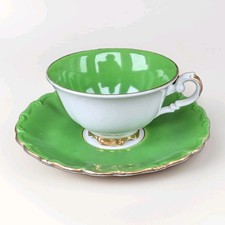 1940-1954 Erbendorf Bavaria Sammeltasse Mokka Mocca Gold Grün Relief Porzellan 