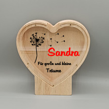 Spardose Herz Holz personalisiert Name Geschenk Geburtstag Taufe Konfirmation