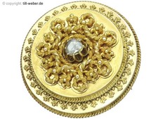 Medaillon Brosche Antik Rosenschliff Diamant 585er Gelbgold ca. 1880