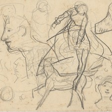 Unbekannt Figuren Tiere Krieger Studien Original Zeichnung unsigniert um 1930