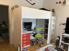Hochbett Von Ikea Weiß ,Schubladen Und Schrank Rechts Rot,individuell Aufbaubar