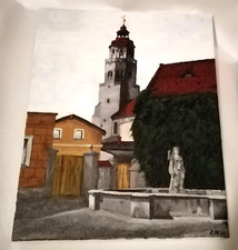Fraustadt - Ölgemälde - Am Röhrkasten, Blick zum Rathausturm -handgemalt,Wschowa