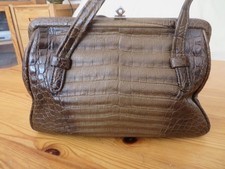 VINTAGE – Ledertasche, Krokodilprägung 70er Jahre, braun (0977)