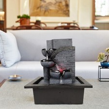 Zimmerbrunnen Harz Tischbrunnen Springbrunnen Wasserspiel mit LED Beleuchtung