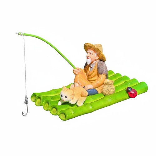 Fischerfigur auf bambusfloß - fischerfigur,