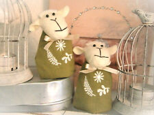 🌸 2er SET EIERWÄRMER SCHAF OSTERDEKO BW/LEINEN GRÜN BESTICKT H: ca. 10 cm  🌸