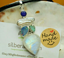 Groß Kettenanhänger 925er Silber Anhänger Boulder-Opal Saphir Aquamarin Blau 7cm