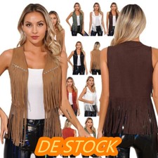 DE~Frauen Quasten Fransen Western Cowboy Cowgirl Weste Hippie Kostüm Jacke Weste