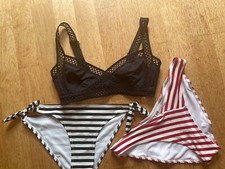 Bikini,3 tlg Set, H&M, Gr S M,  Schwarz,  Weiß, Rot Weiß ,Gestreift,  Mesh