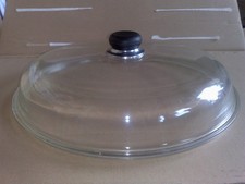 Glas Pfannen-/ Topfdeckel rund, schwarzer Kunststoffgriff mit Edelstahl, 32cm.