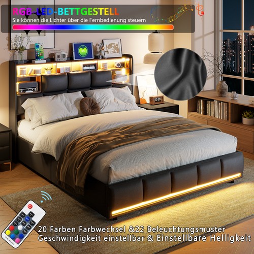 Polsterbett 160x200 led usb - 160x200, cm