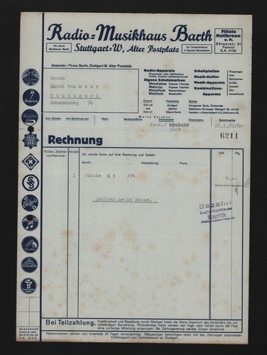 Stuttgart rechnung 1933 - rechnung,