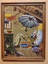 Gobelin Stickbild " Der arme Poet" nach Carl Spitzweg Holzrahmen Zertifikat