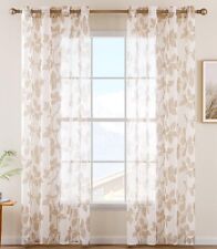 Gardinen 2x H 225 X B 140 cm Herbstmotiv Transparent Ösen Braun Blätter MIULEE 