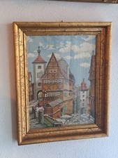 Gobelin Stickbild Landschaft Motiv handgestickt Echtholzrahmen